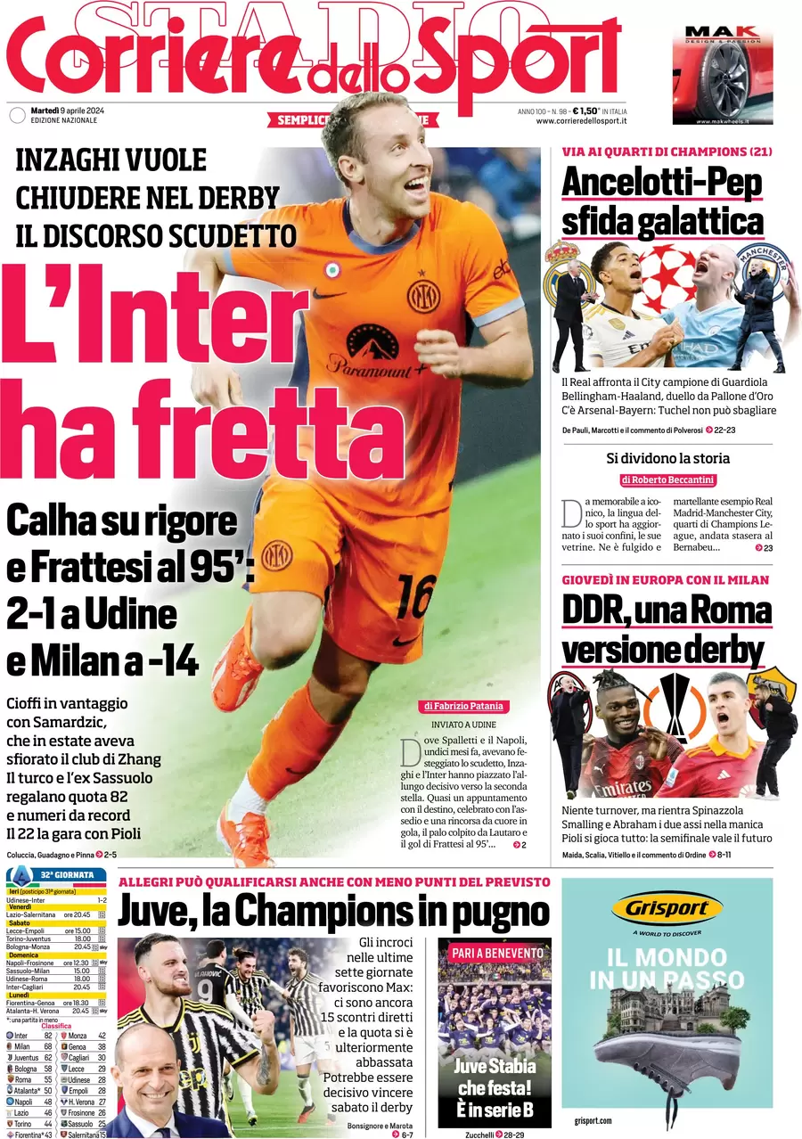 anteprima della prima pagina di corriere-dello-sport del 09/04/2024