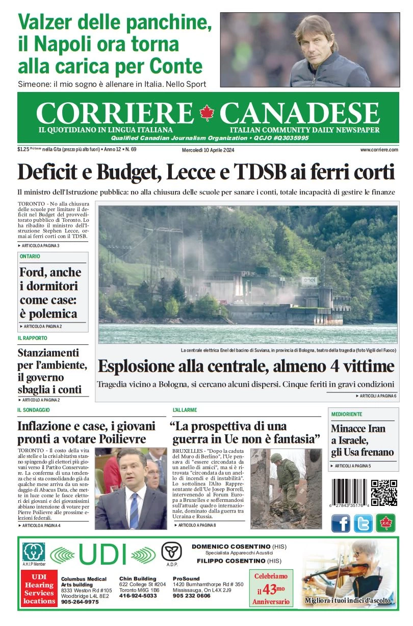 anteprima della prima pagina di corriere-canadese del 10/04/2024