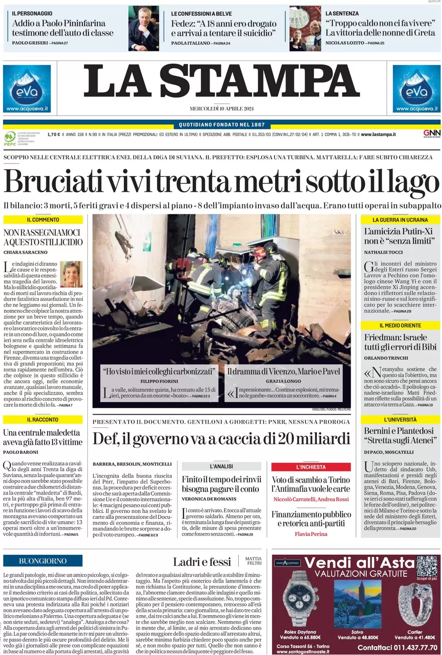 anteprima della prima pagina di la-stampa del 10/04/2024