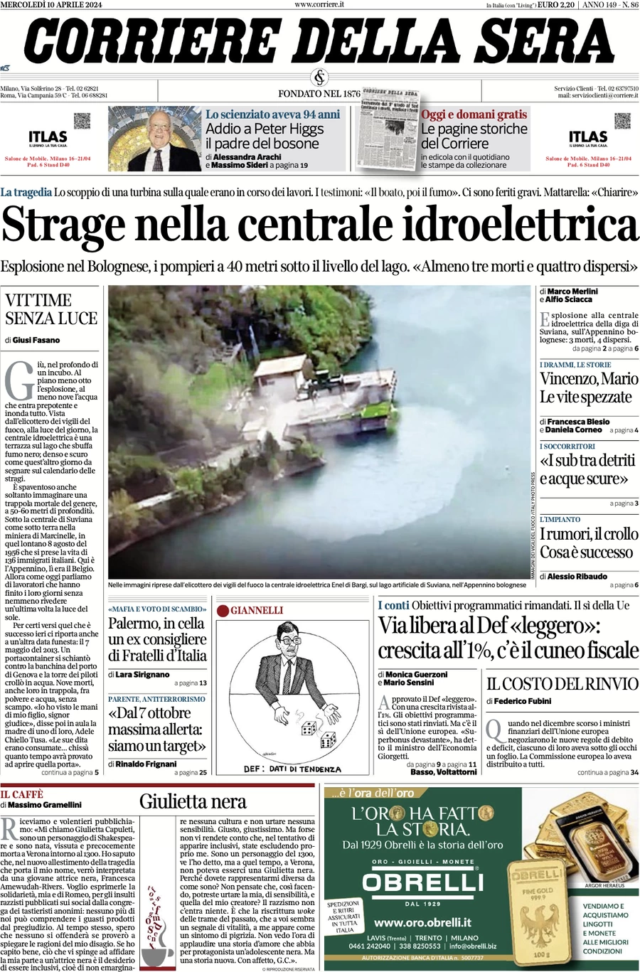 anteprima della prima pagina di corriere-della-sera del 10/04/2024