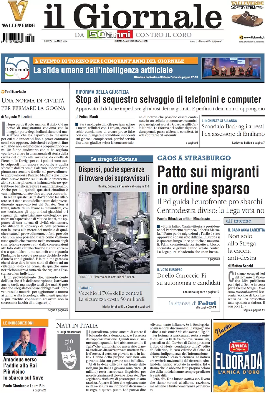 anteprima della prima pagina di il-giornale del 11/04/2024