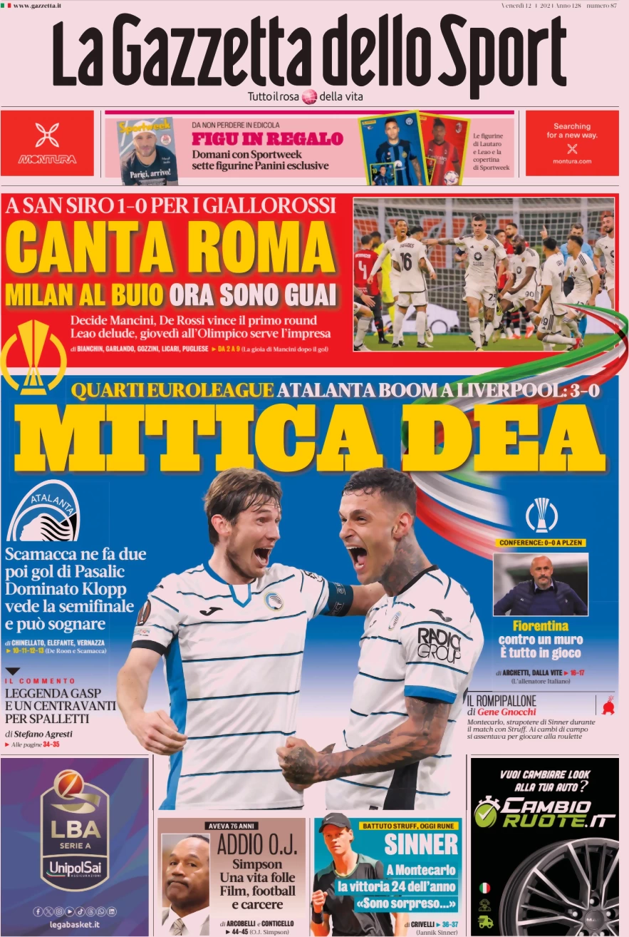 anteprima della prima pagina di la-gazzetta-dello-sport del 12/04/2024