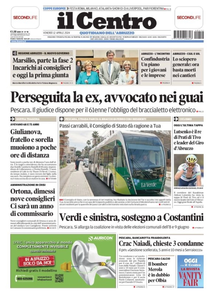 anteprima della prima pagina di il-centro-pescara del 12/04/2024