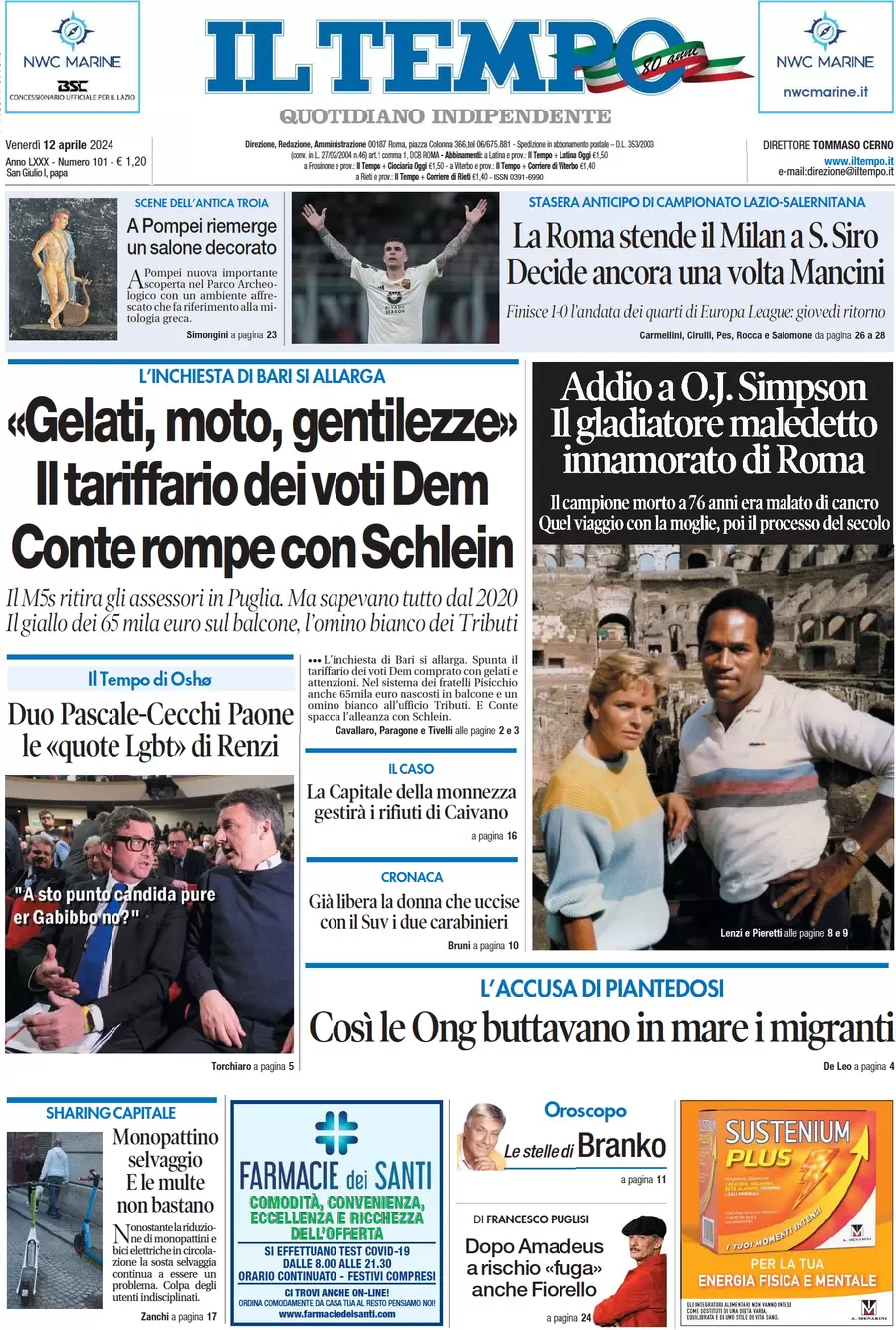 anteprima della prima pagina di il-tempo del 12/04/2024