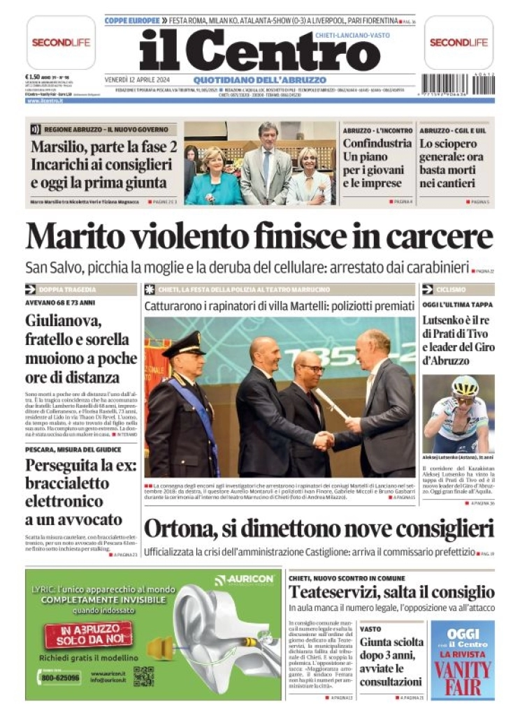 anteprima della prima pagina di il-centro-chieti del 12/04/2024