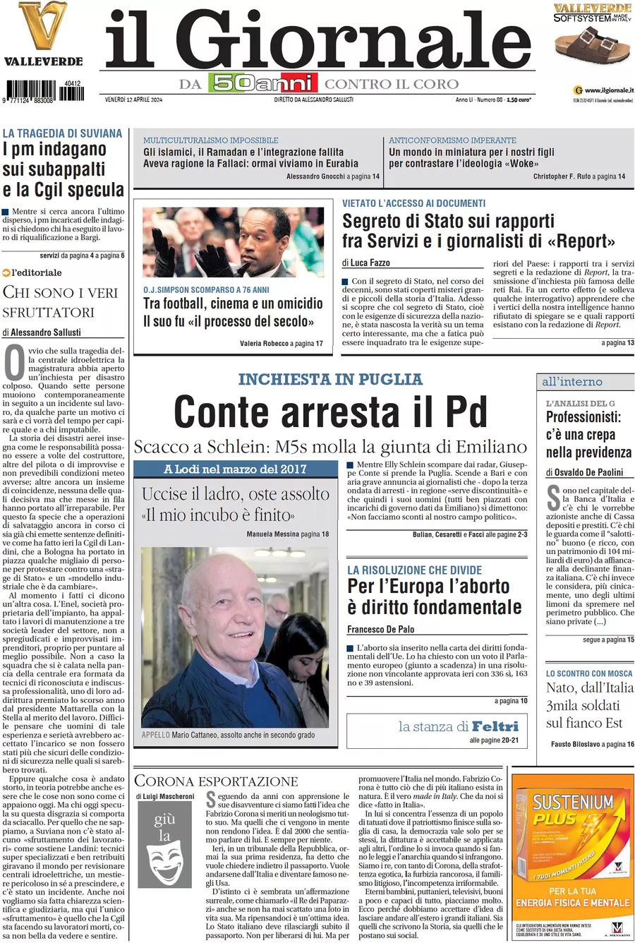 anteprima della prima pagina di il-giornale del 12/04/2024