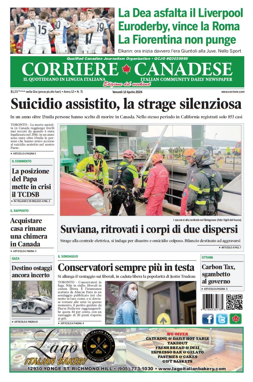 anteprima della prima pagina di corriere-canadese del 12/04/2024