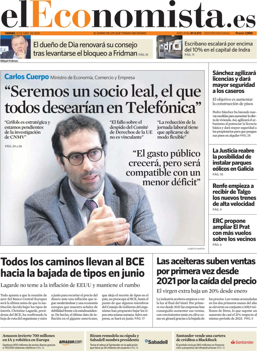 anteprima della prima pagina di el-economista del 12/04/2024