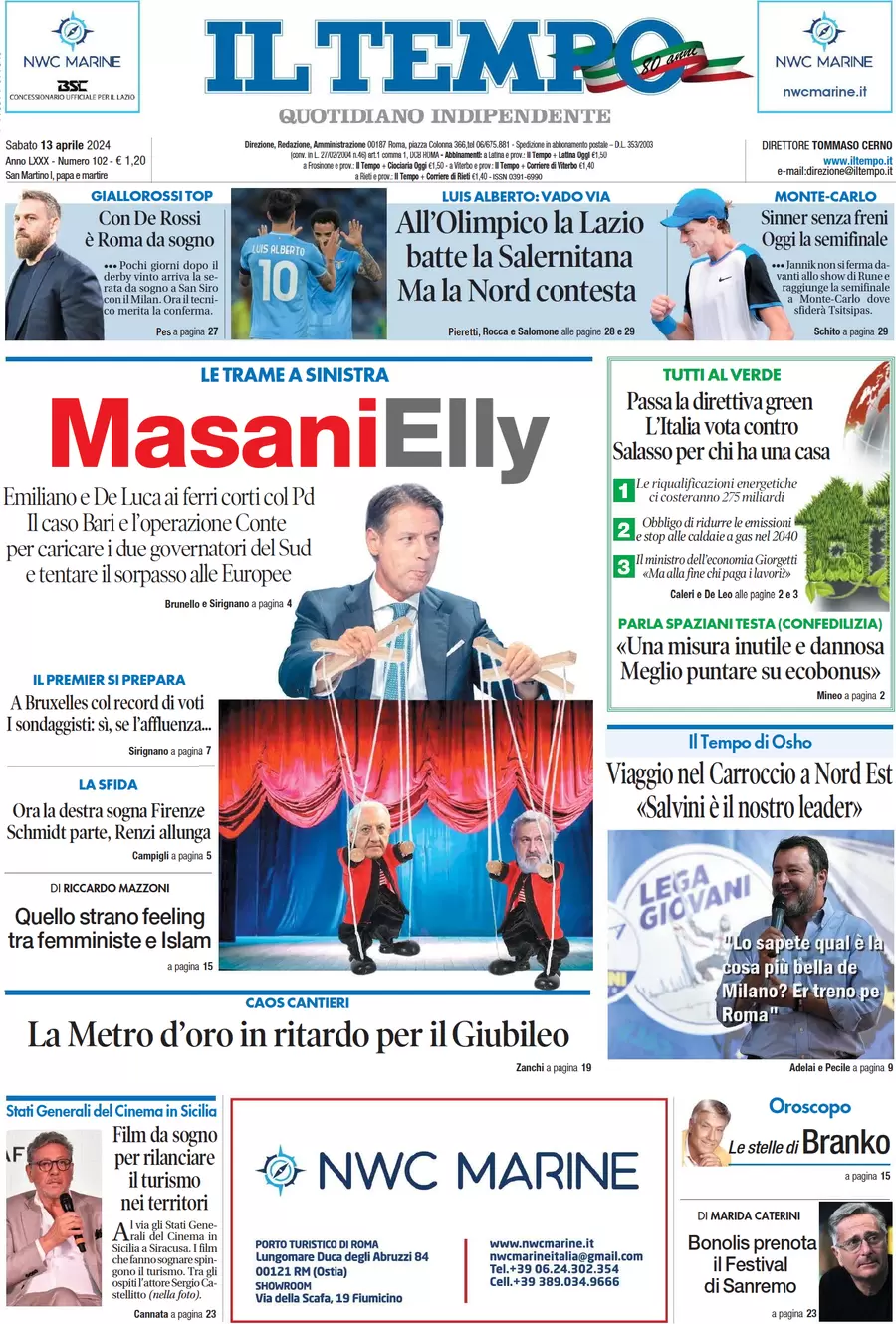 anteprima della prima pagina di il-tempo del 13/04/2024