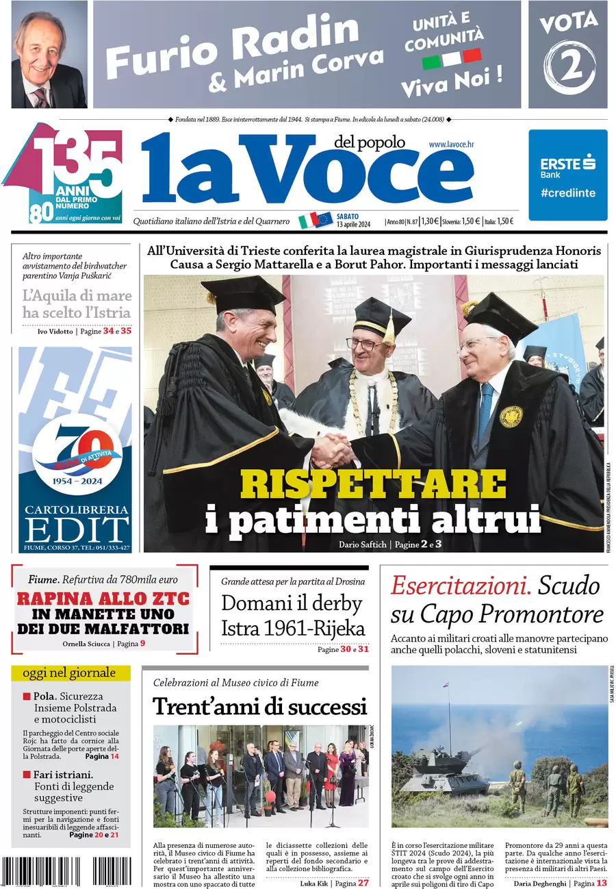 anteprima della prima pagina di la-voce-del-popolo del 13/04/2024