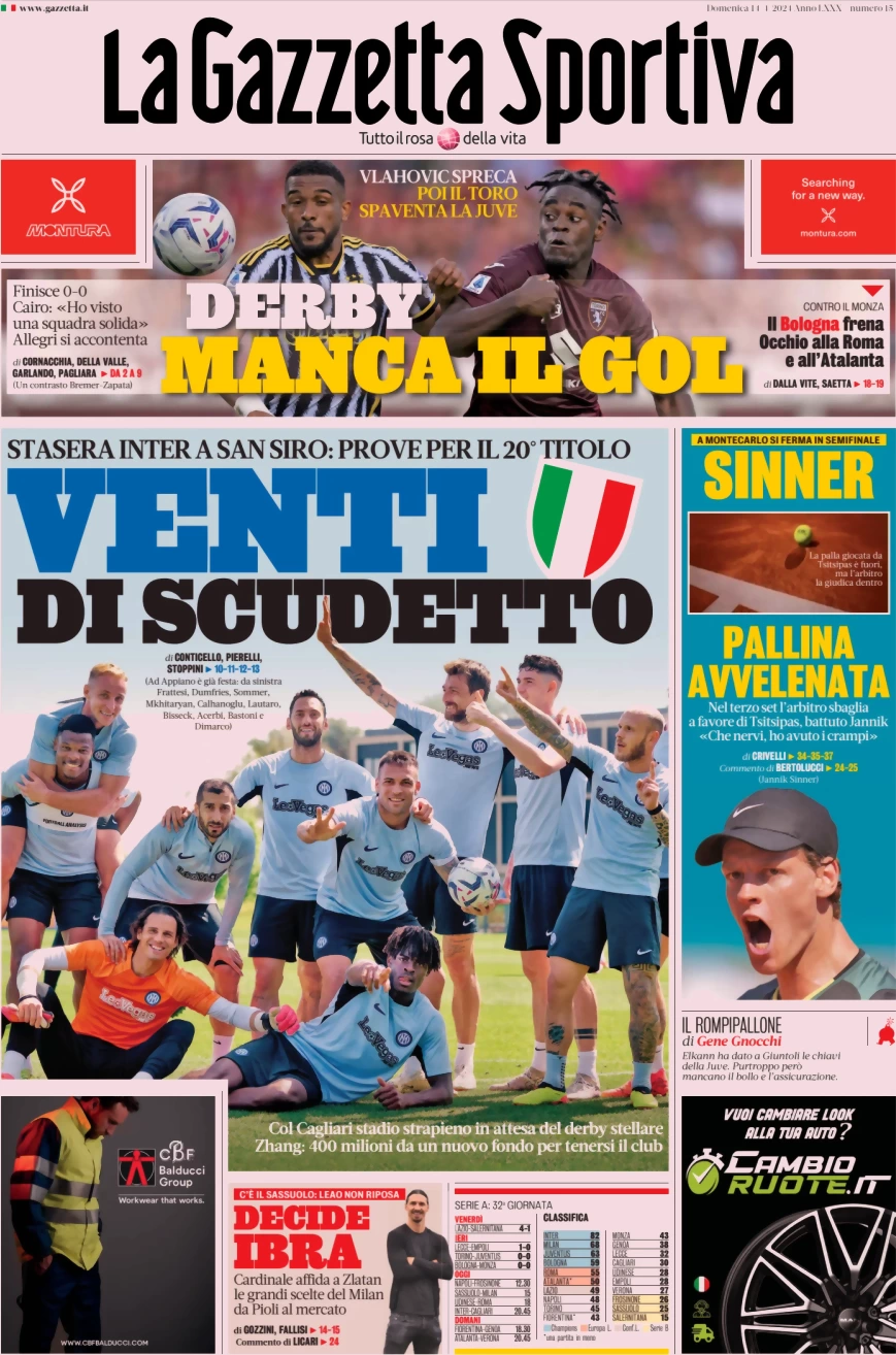 anteprima della prima pagina di la-gazzetta-dello-sport del 14/04/2024