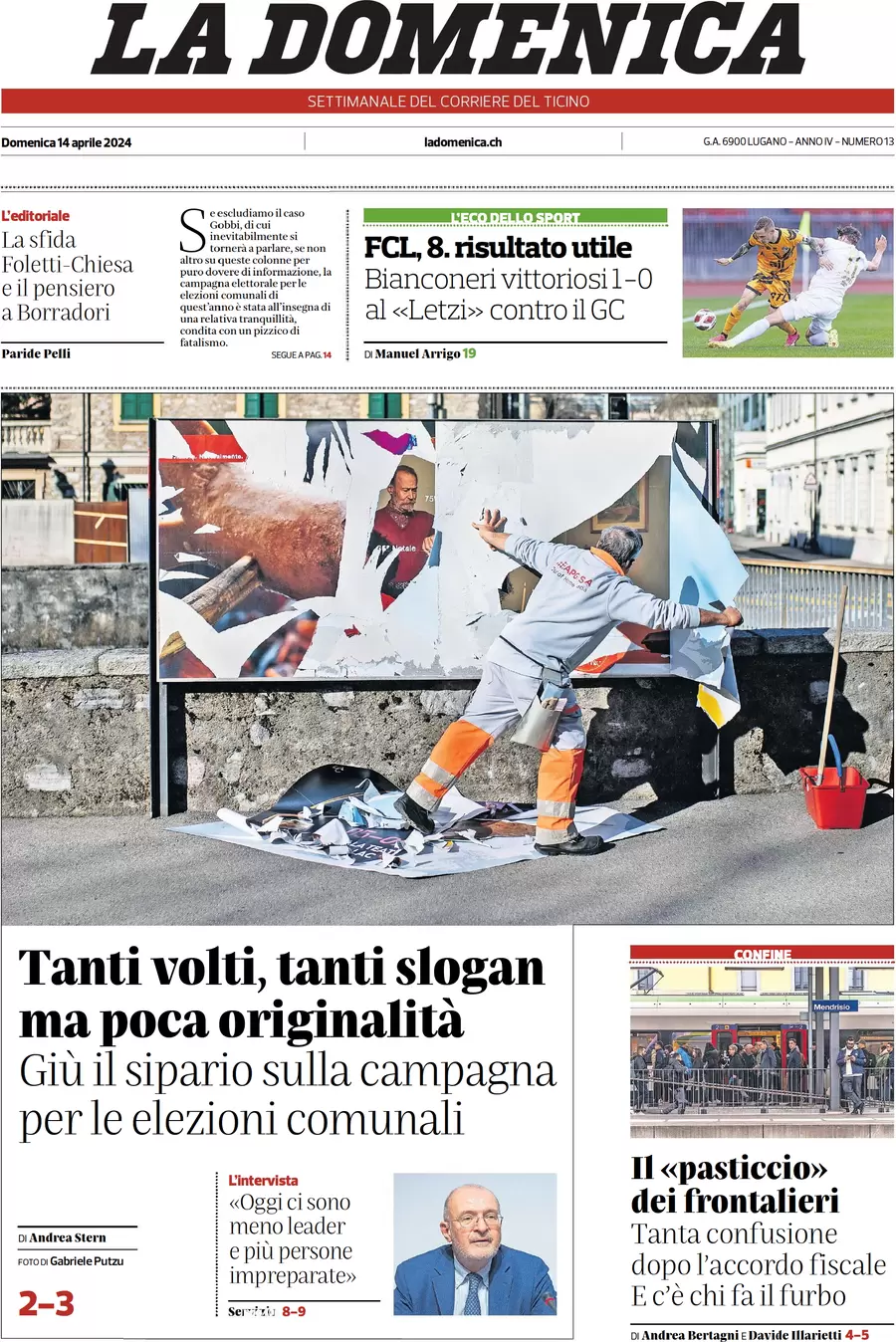 anteprima della prima pagina di corriere-del-ticino del 14/04/2024