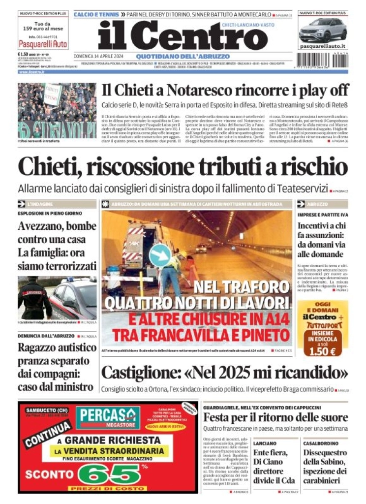 anteprima della prima pagina di il-centro-chieti del 14/04/2024