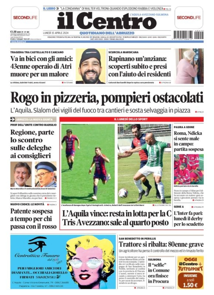 anteprima della prima pagina di il-centro-laquila del 15/04/2024