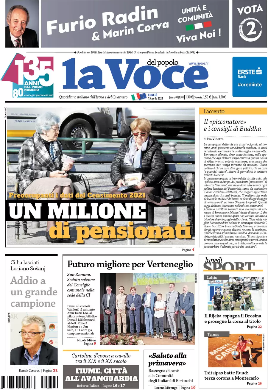 anteprima della prima pagina di la-voce-del-popolo del 15/04/2024