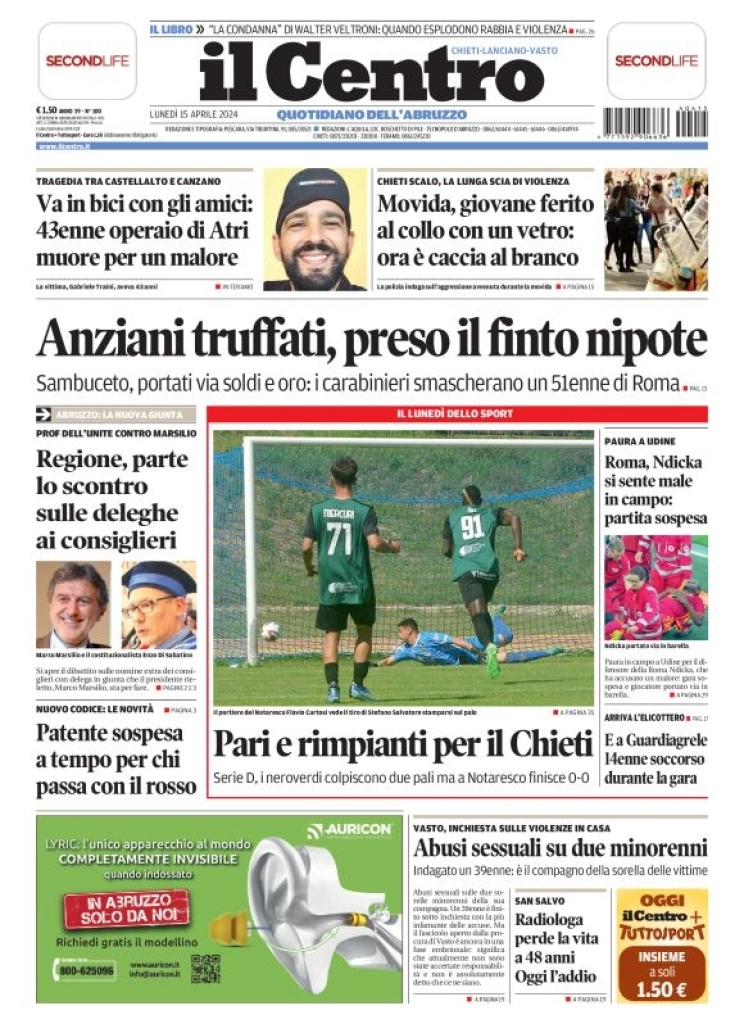 anteprima della prima pagina di il-centro-chieti del 15/04/2024