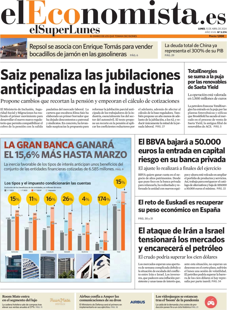 anteprima della prima pagina di el-economista del 15/04/2024