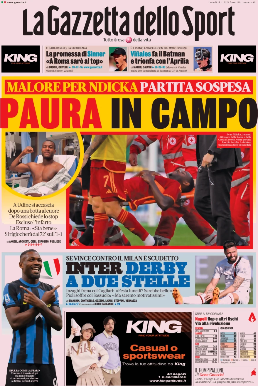 anteprima della prima pagina di la-gazzetta-dello-sport del 15/04/2024