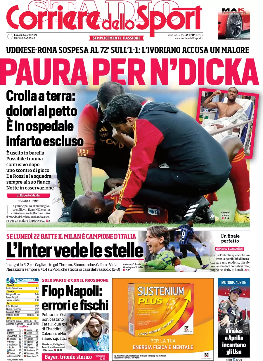 anteprima della prima pagina di corriere-dello-sport del 15/04/2024