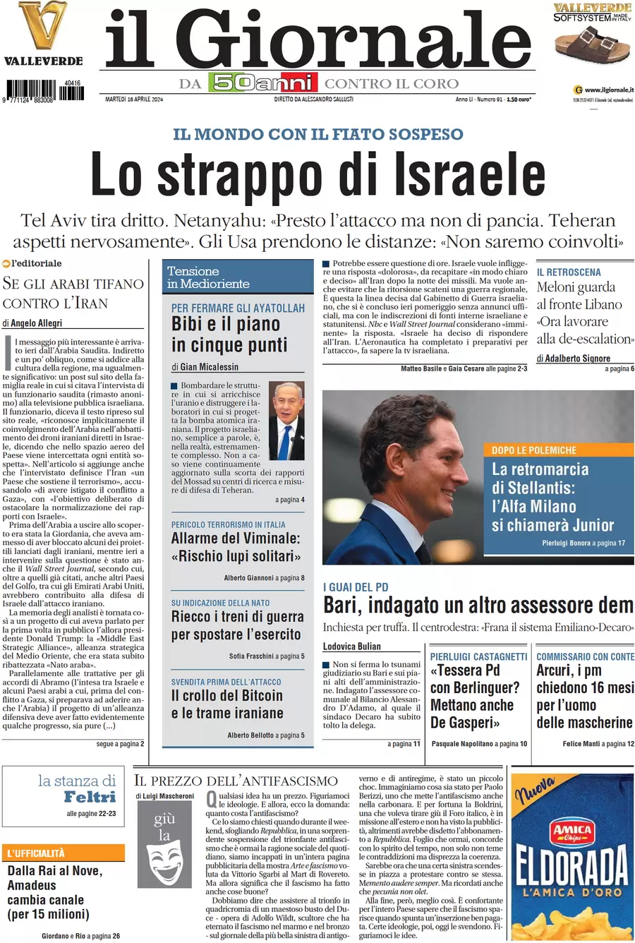 anteprima della prima pagina di il-giornale del 16/04/2024