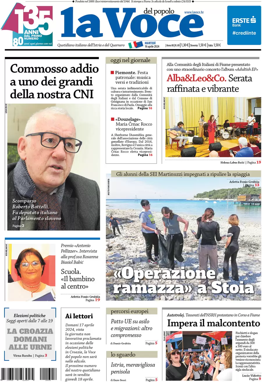 anteprima della prima pagina di la-voce-del-popolo del 16/04/2024