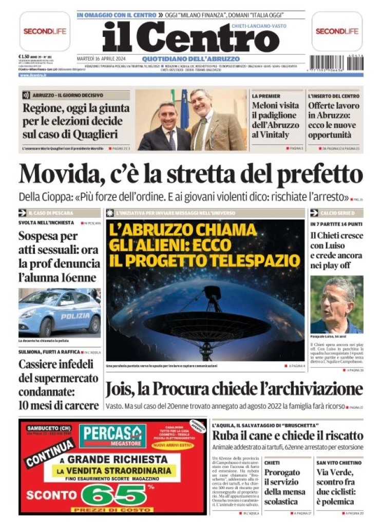 anteprima della prima pagina di il-centro-chieti del 16/04/2024