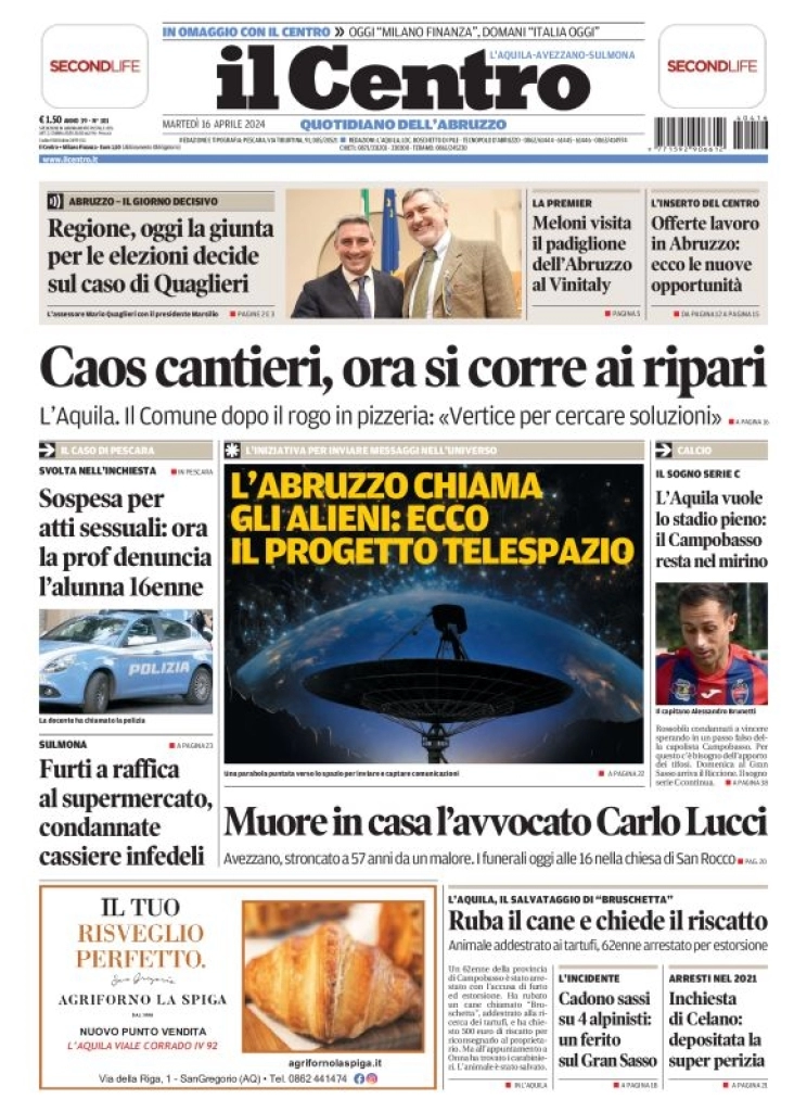 anteprima della prima pagina di il-centro-laquila del 16/04/2024