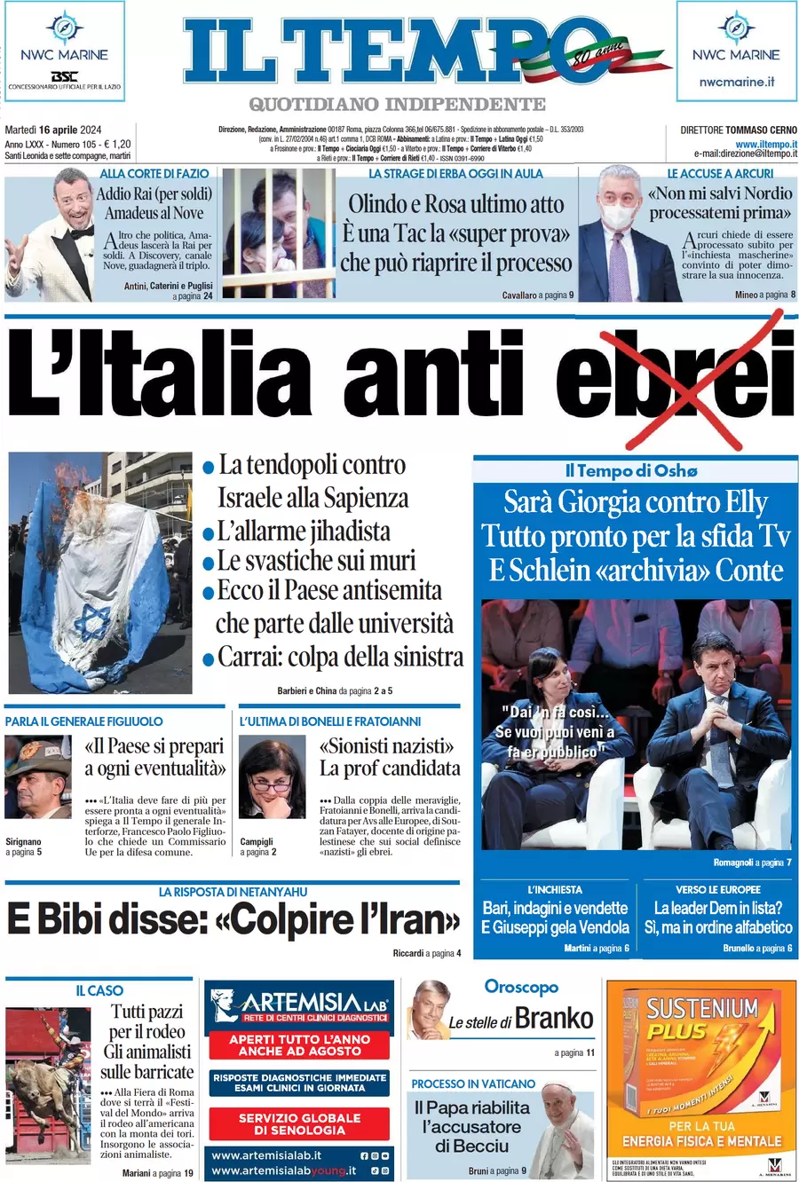 anteprima della prima pagina di il-tempo del 16/04/2024