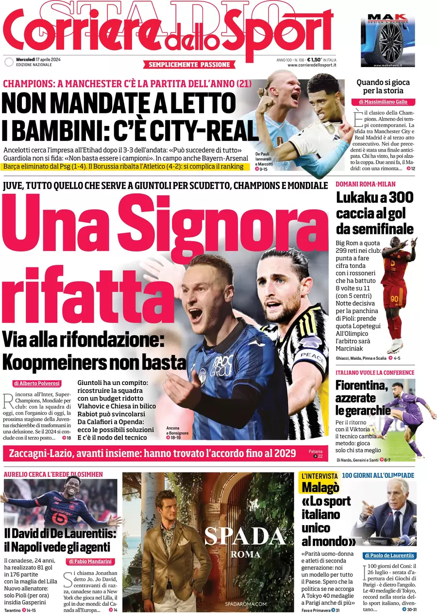 anteprima della prima pagina di corriere-dello-sport del 17/04/2024