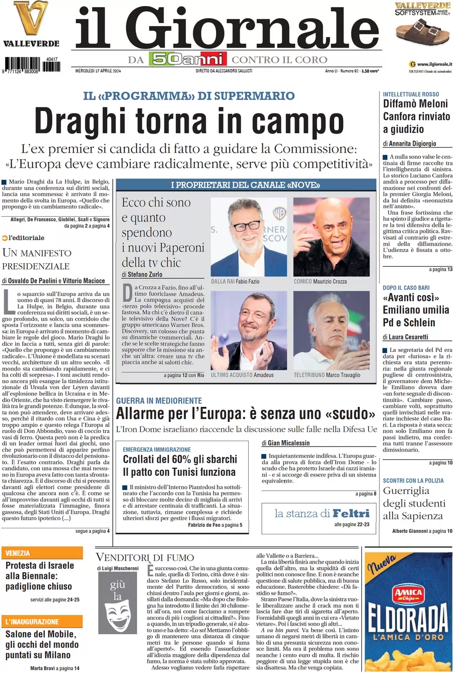 anteprima della prima pagina di il-giornale del 17/04/2024