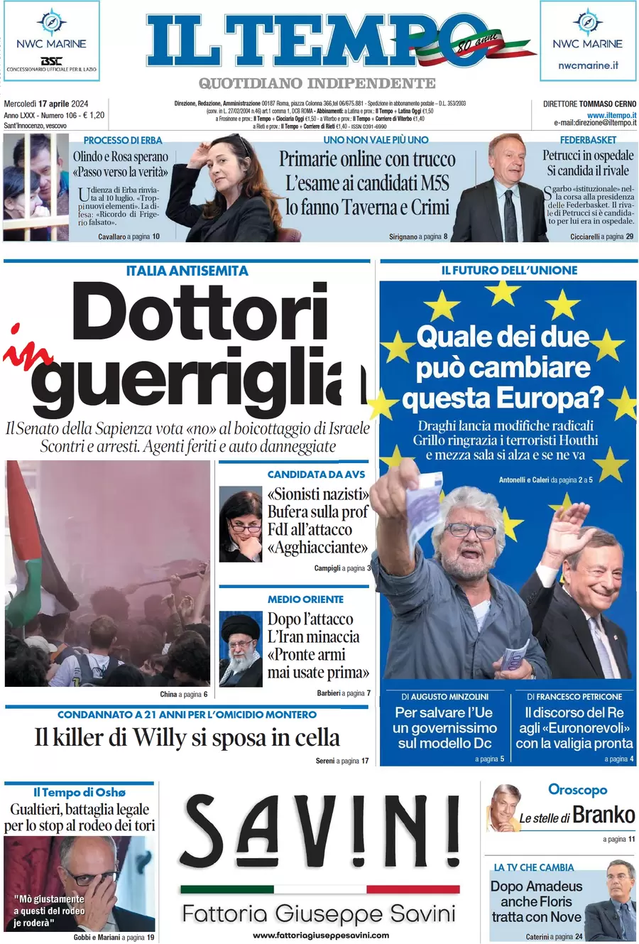 anteprima della prima pagina di il-tempo del 17/04/2024