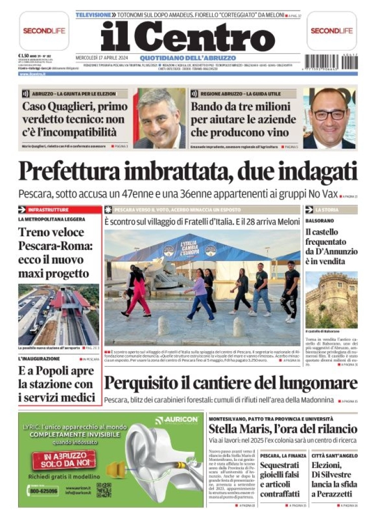 anteprima della prima pagina di il-centro-pescara del 17/04/2024