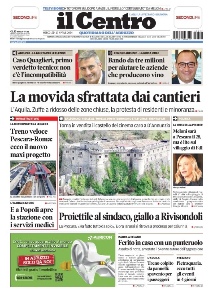 anteprima della prima pagina di il-centro-laquila del 17/04/2024