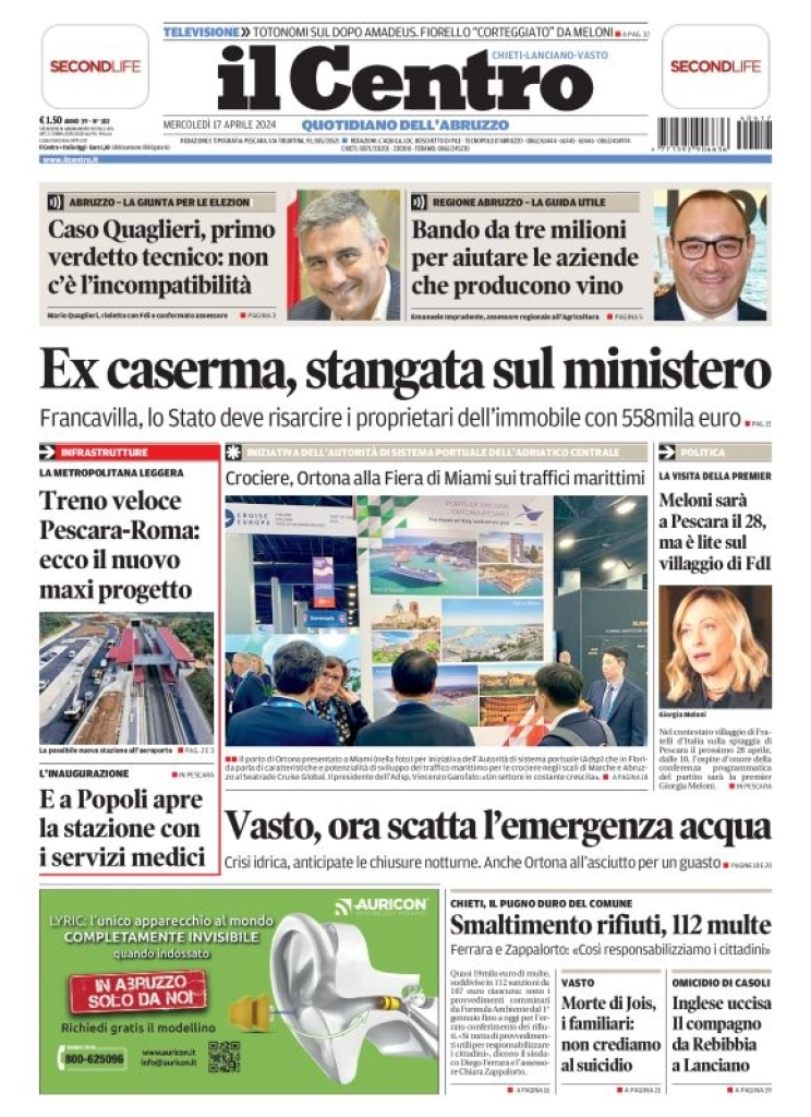 anteprima della prima pagina di il-centro-chieti del 17/04/2024