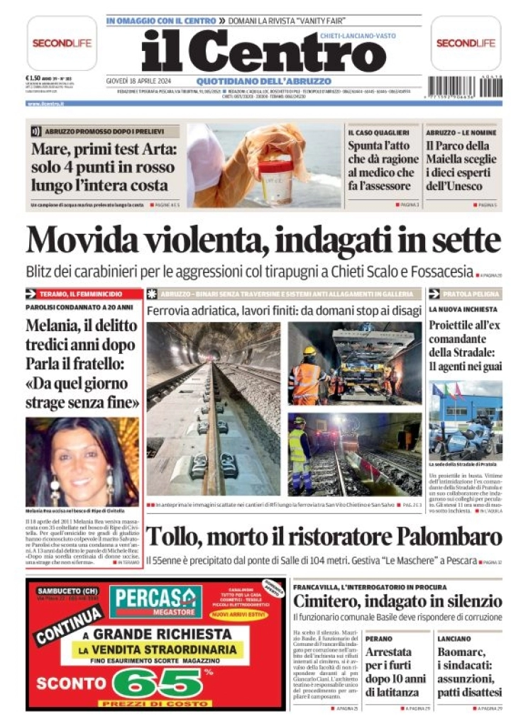 anteprima della prima pagina di il-centro-chieti del 18/04/2024