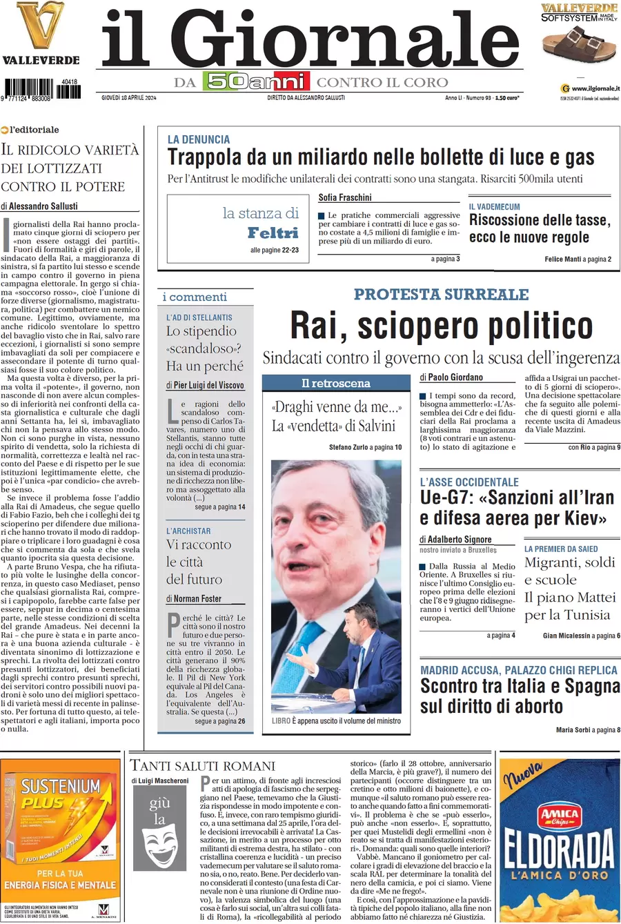 anteprima della prima pagina di il-giornale del 18/04/2024