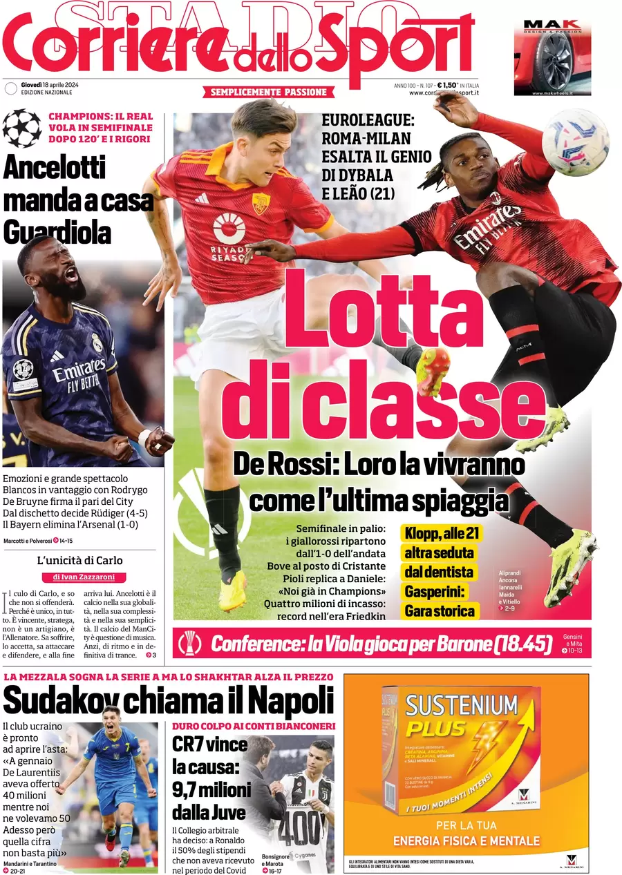 anteprima della prima pagina di corriere-dello-sport del 18/04/2024