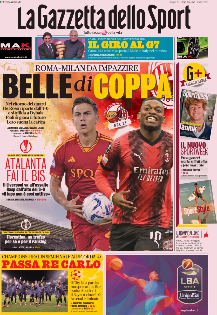 anteprima della prima pagina di la-gazzetta-dello-sport del 18/04/2024