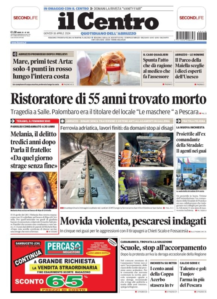 anteprima della prima pagina di il-centro-pescara del 18/04/2024