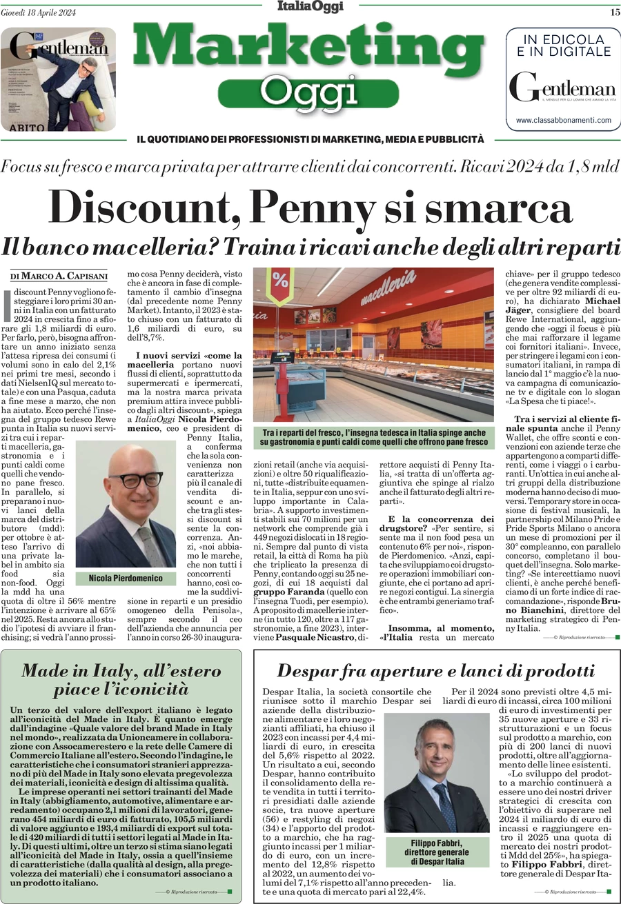 anteprima della prima pagina di marketing-oggi del 18/04/2024