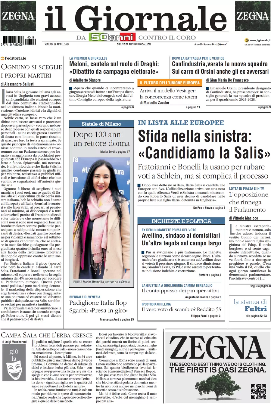 anteprima della prima pagina di il-giornale del 19/04/2024