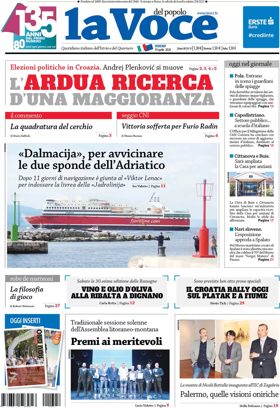 anteprima della prima pagina di la-voce-del-popolo del 19/04/2024