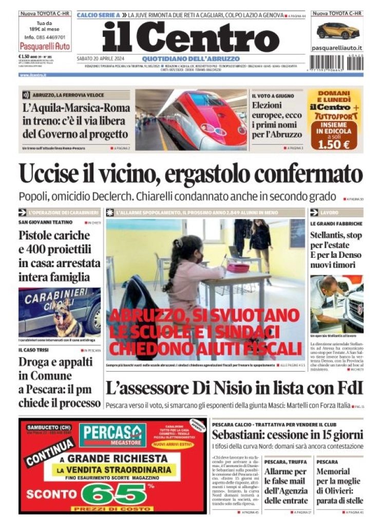 anteprima della prima pagina di il-centro-pescara del 20/04/2024