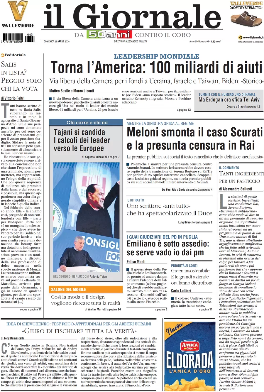 anteprima della prima pagina di il-giornale del 20/04/2024