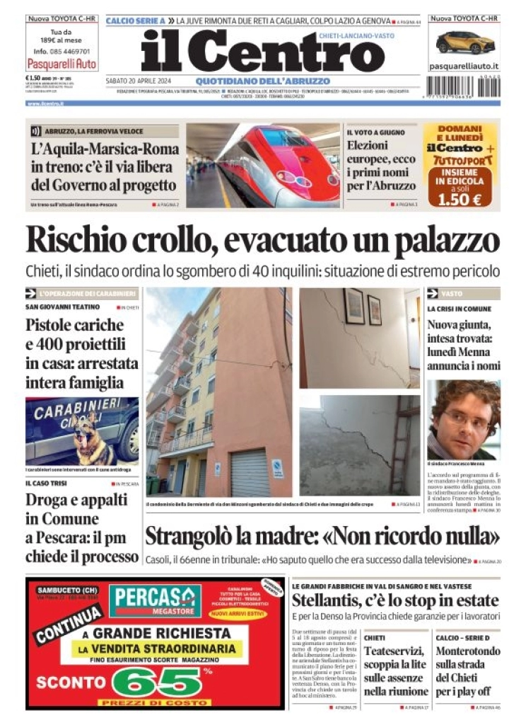 anteprima della prima pagina di il-centro-chieti del 20/04/2024