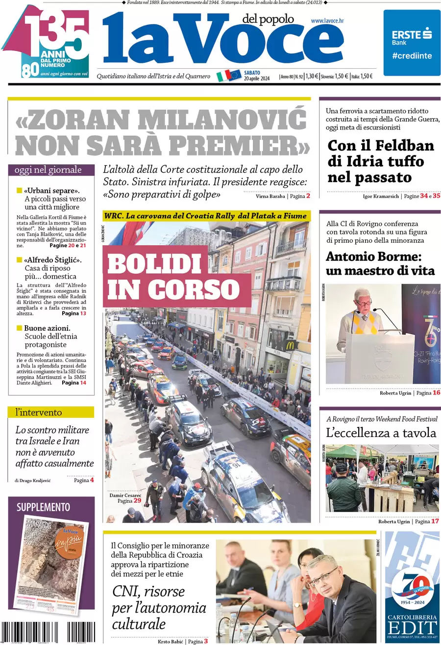 anteprima della prima pagina di la-voce-del-popolo del 20/04/2024