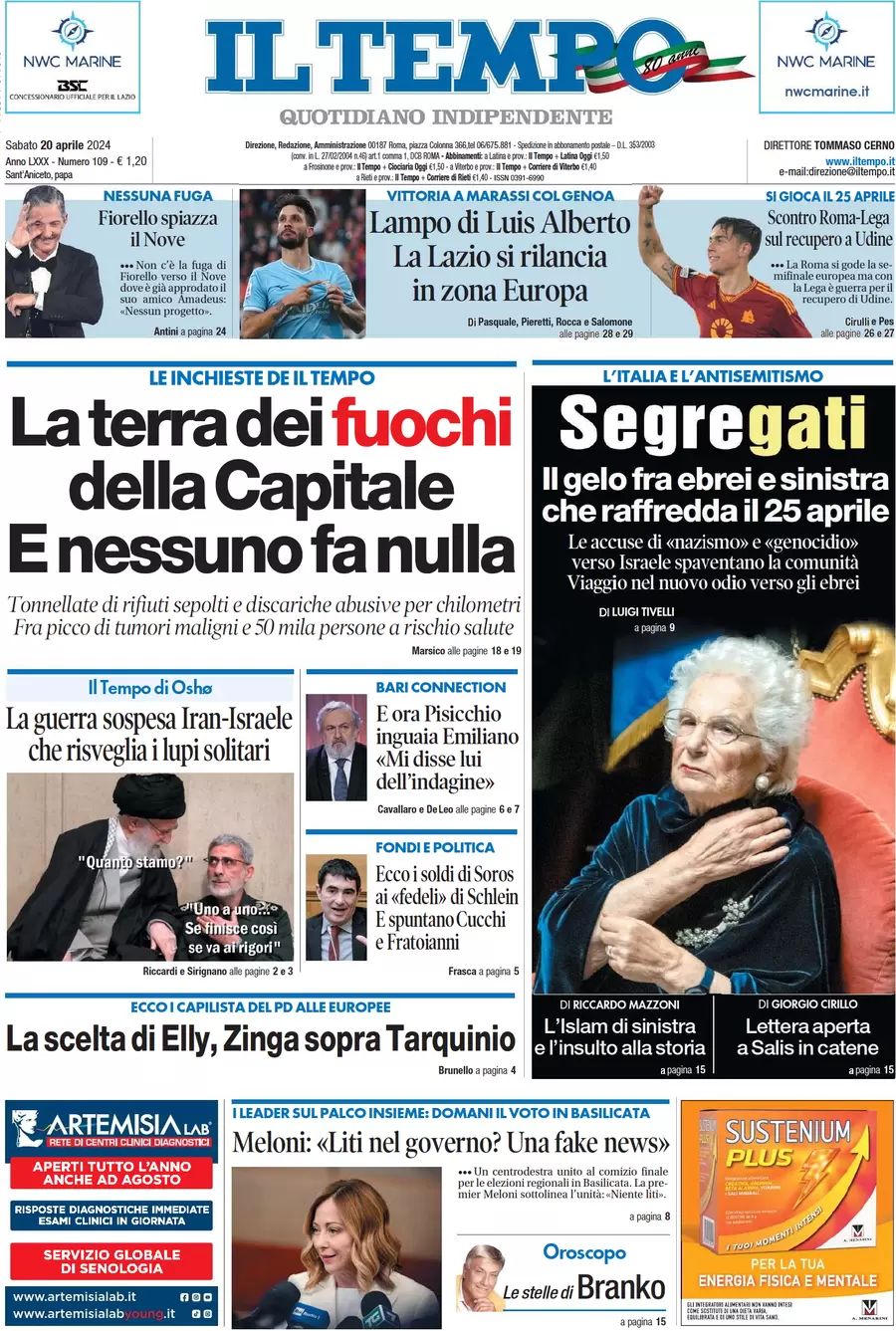 anteprima della prima pagina di il-tempo del 20/04/2024