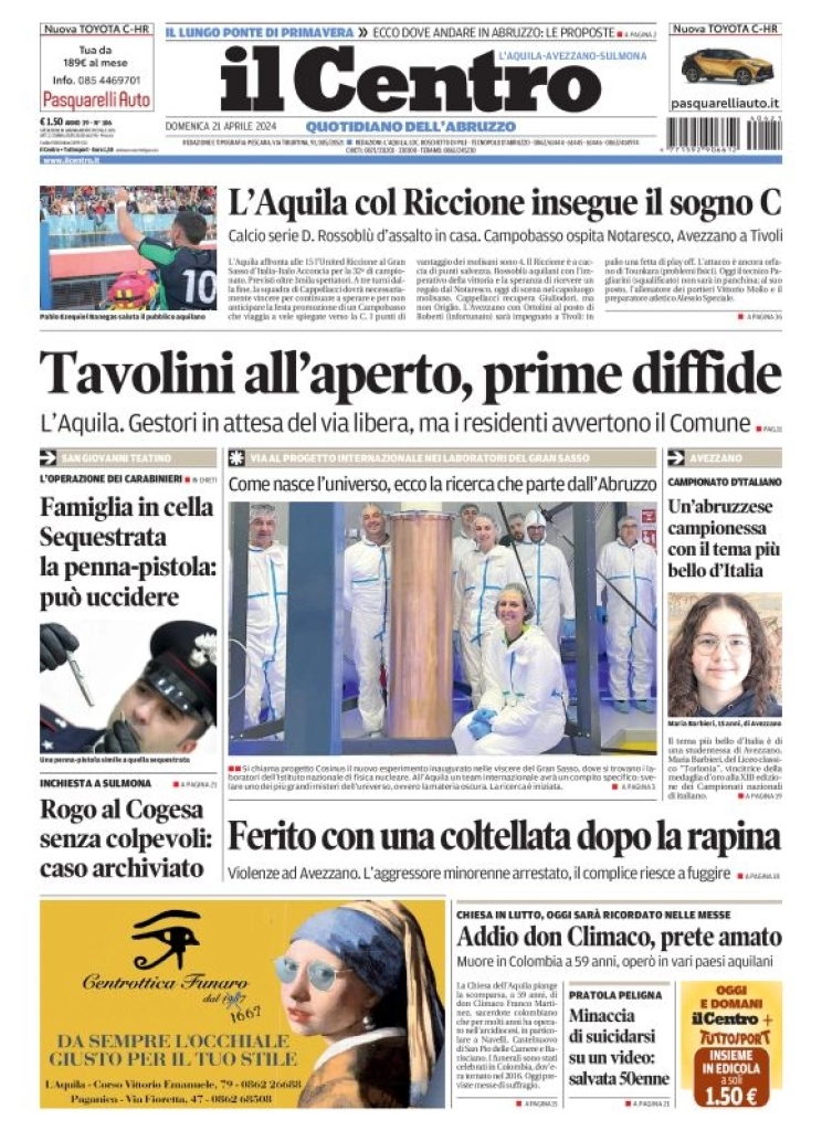 anteprima della prima pagina di il-centro-laquila del 21/04/2024