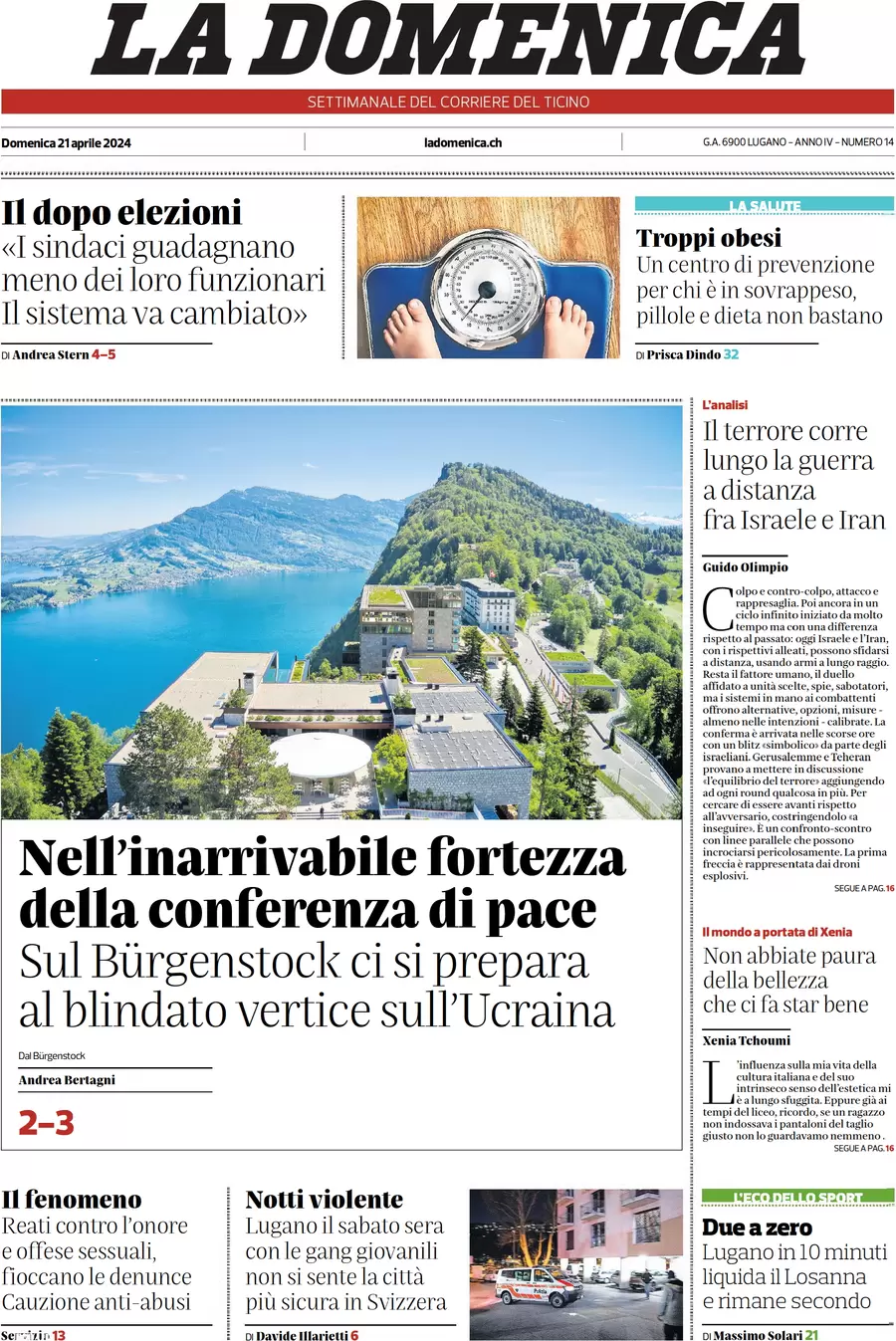 anteprima della prima pagina di corriere-del-ticino del 21/04/2024