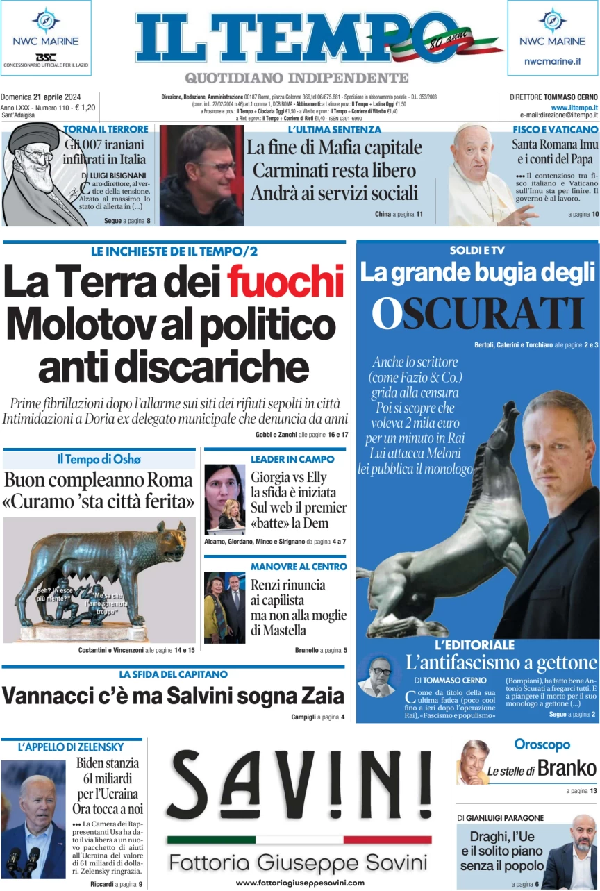 anteprima della prima pagina di il-tempo del 21/04/2024